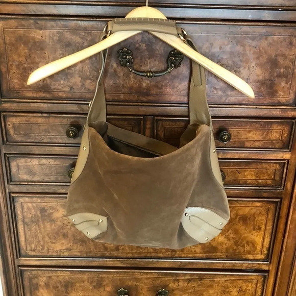 FURLA brown suede and leather purse